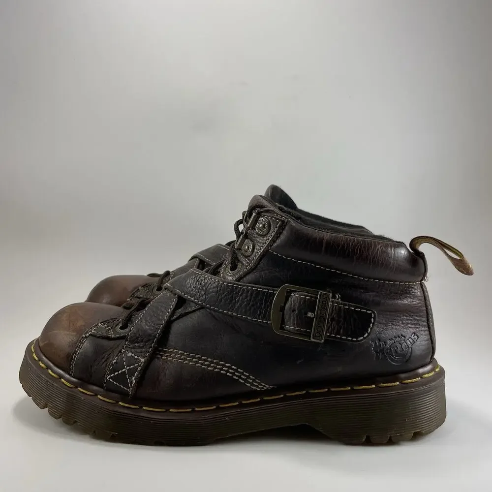 Dr. Martens 9946 Brown Leather Strap Boots Y2K Chunky Platform 10 UK, 11 US Goth